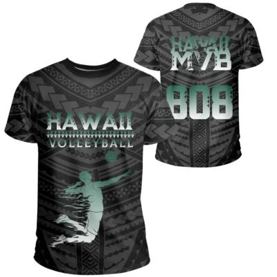 Volleyball Sport Hawaii Kakau Polynesian T-shirt Black