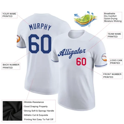 Alternative view of Custom White Royal-Red Performance T-Shirt