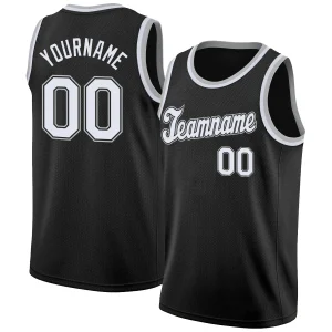 Custom Black White-Silver Gray Round Neck Rib-Knit Basketball Jersey for Men