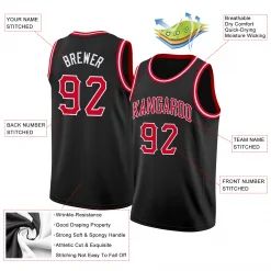 Alternative view of Custom Black Red-White Round Neck Rib-Knit Basketball Jersey