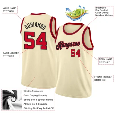 Alternative view of Custom Cream Red-Black Round Neck Rib-Knit Basketball Jersey