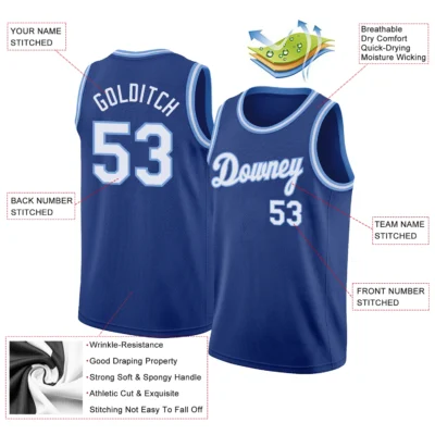 Alternative view of Custom Royal White-Light Blue Round Neck Rib-Knit Basketball Jersey