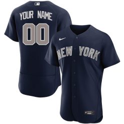 Custom New York Yankees Alternate Jersey Navy - All Stitched