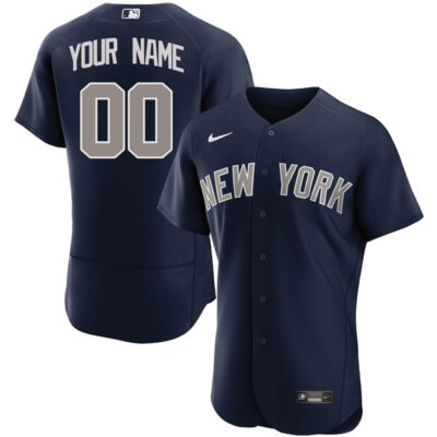 Custom New York Yankees Alternate Jersey Navy - All Stitched