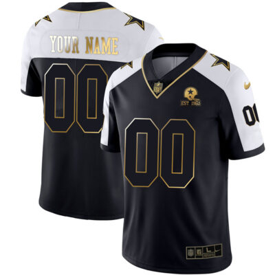 Custom Dallas Cowboys Alternate Black Gold Jersey - All Stitched