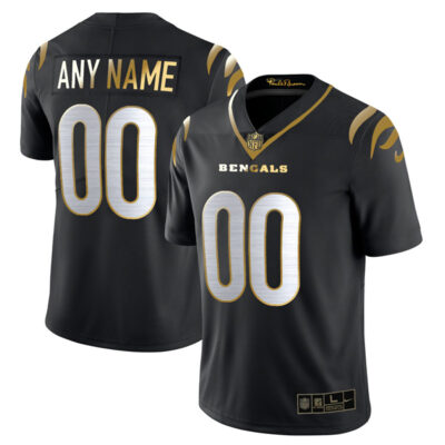 Custom Cincinnati Bengals Black Gold Jersey - All Stitched
