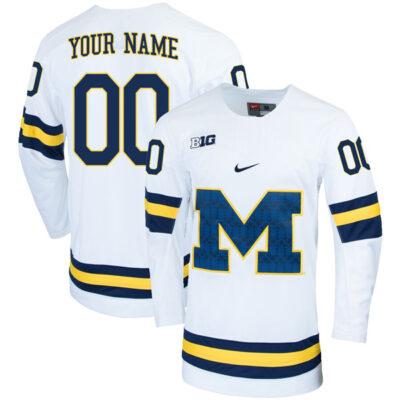 Custom Michigan Wolverines Hockey Stitched Jersey - White