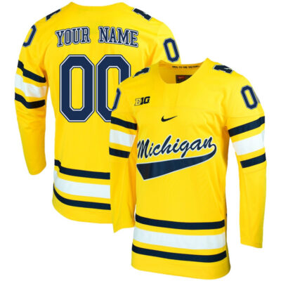 Michigan Wolverines Hockey Custom Stitched Jersey - Yellow