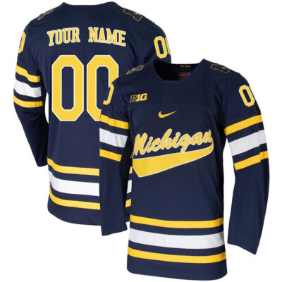 Custom Michigan Wolverines Hockey Stitched Jersey - Navy