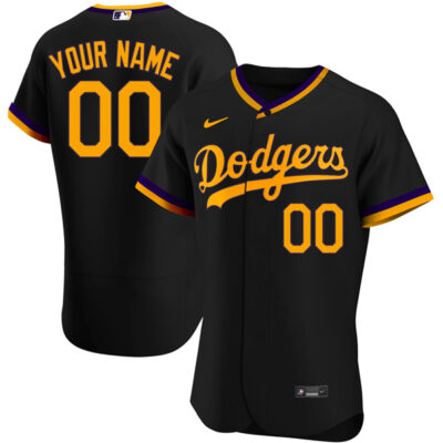 Alternative view of Custom Los Angeles Dodgers Lakers Night Black Jersey – All Stitched