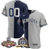 Custom New York Yankees 27 Times World Series Champions Split Gray/ Navy Jersey - All Stitched