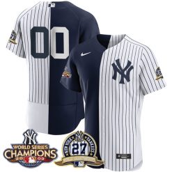 New York Yankees 27 Times World Series Champions Custom Split White/ Navy Jersey - All Stitched