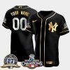 Custom New York Yankees Black Gold Jersey - All Stitched - 2009 Champions Patch