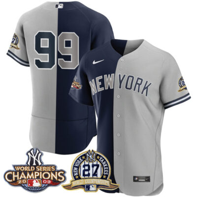 Aaron Judge New York Yankees 27 Times World Series Champions Split Gray/Navy Jersey - All Stitched