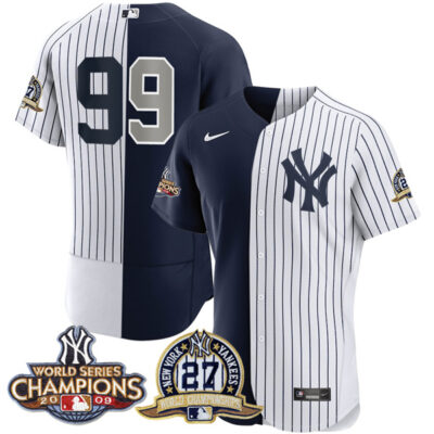 Aaron Judge New York Yankees 27 Times World Series Champions Split White/Navy Jersey - All Stitched