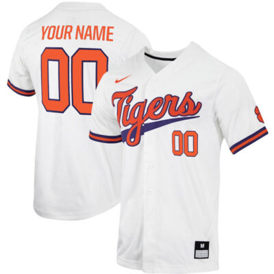 Custom Clemson Tigers Baseball White Jersey - All Stitched