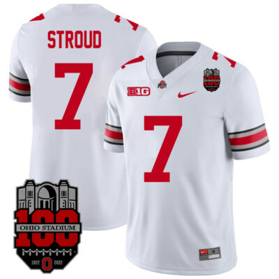 C.J. Stroud Ohio State Buckeyes College Football 100th Anniversary White Jersey - All Stitched