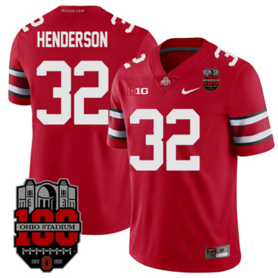 TreVeyon Henderson Ohio State Buckeyes College Football 100th Anniversary Scarlet Jersey - All Stitched