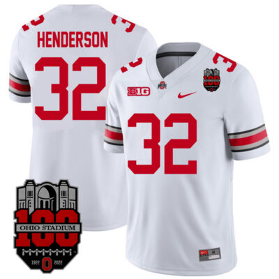 TreVeyon Henderson Ohio State Buckeyes College Football 100th Anniversary White Jersey - All Stitched