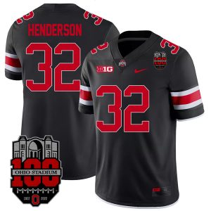 TreVeyon Henderson Ohio State Buckeyes College Football 100th Anniversary Black Jersey - All Stitched