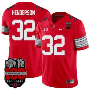 TreVeyon Henderson Ohio State Buckeyes College Football 100th Anniversary Scarlet Alumi Jersey - All Stitched