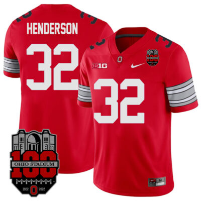 TreVeyon Henderson Ohio State Buckeyes College Football 100th Anniversary Scarlet Alumi Jersey - All Stitched
