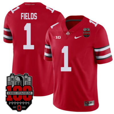 Justin Fields Ohio State Buckeyes College Football 100th Anniversary Scarlet Jersey - All Stitched