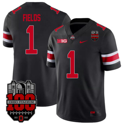 Justin Fields Ohio State Buckeyes College Football 100th Anniversary Black Jersey - All Stitched