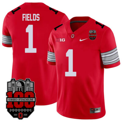Justin Fields Ohio State Buckeyes College Football 100th Anniversary Scarlet Alumi Jersey - All Stitched