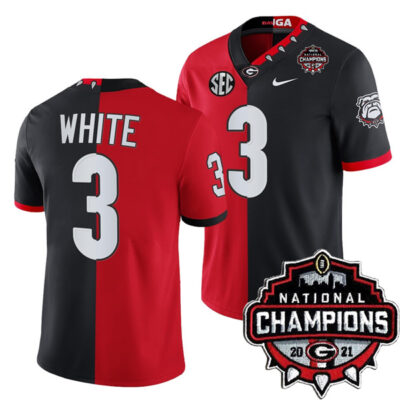 Alternative view of Georgia Bulldogs College Football 2021 Championship Red Black Split Edition Jersey - All Stitched