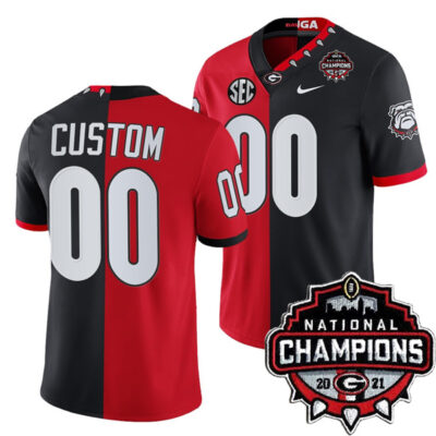 Georgia Bulldogs College Football 2021 Championship Red Black Split Edition Custom Jersey - All Stitched