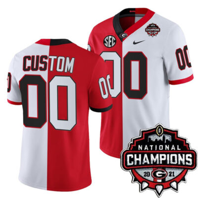 Georgia Bulldogs College Football 2021 Championship Red White Split Edition Custom Jersey - All Stitched
