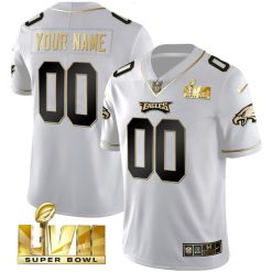 Philadelphia Eagles Super Bowl LVII White Gold Vapor Limited Custom Jersey - All Stitched