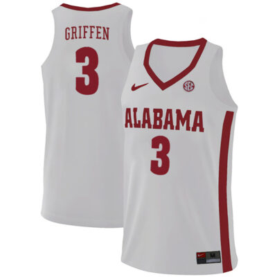 Rylan Griffen #3 Alabama Crimson Tide College Basketball White Game Jersey - All Stitched