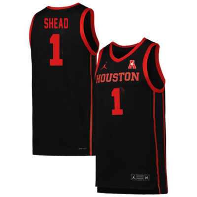 Jamal Shead #1 Houston Cougars College Basketball Black Game Jersey - All Stitched