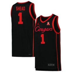 Jamal Shead #1 Houston Cougars College Basketball Black Courgar Game Jersey - All Stitched