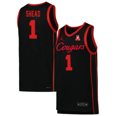 Jamal Shead #1 Houston Cougars College Basketball Black Courgar Game Jersey - All Stitched
