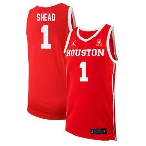 Jamal Shead #1 Houston Cougars College Basketball Red Game Jersey - All Stitched