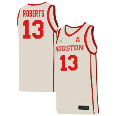 J'Wan Roberts #13 Houston Cougars College Basketball White Game Jersey - All Stitched