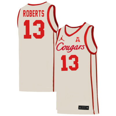 J'Wan Roberts #13 Houston Cougars College Basketball WhiteCourgar Game Jersey - All Stitched