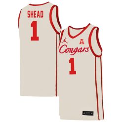 Jamal Shead #1 Houston Cougars College Basketball White Courgar Jersey - All Stitched