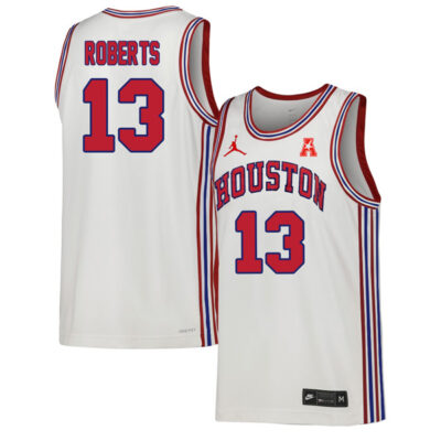 J'Wan Roberts #13 Houston Cougars College Basketball White Throwback Jersey - All Stitched