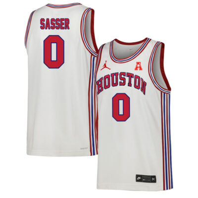 Marcus Sasser #0 Houston Cougars College Basketball White Throwback Jersey - All Stitched