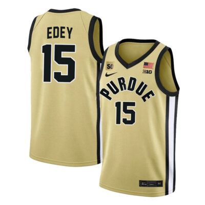 Zach Edey #15 Purdue Boilermakers College Basketball Gold Game Jersey - All Stitched