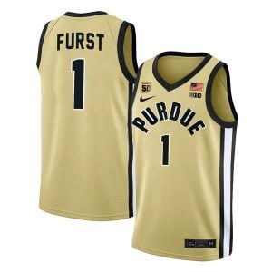 Caleb Furst #1 Purdue Boilermakers College Basketball Gold Game Jersey - All Stitched