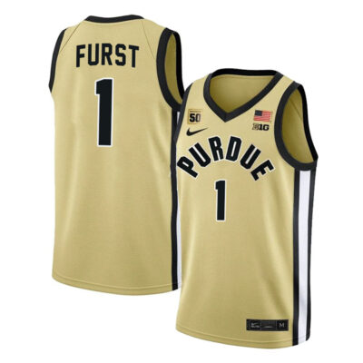 Caleb Furst #1 Purdue Boilermakers College Basketball Gold Game Jersey - All Stitched