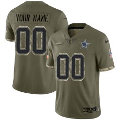 Dallas Cowboys 2022 Salute To Service Olive Limited Custom Jersey – All Stitched