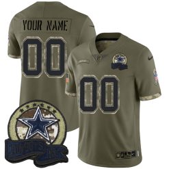 Dallas Cowboys 2022 Salute To Service Olive Special Limited Edition Custom Jersey – All Stitched