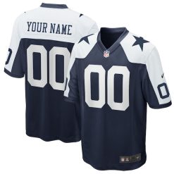 Custom Dallas Cowboys Alternate White/ Navy Game Jersey – All Stitched