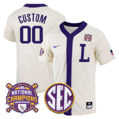 LSU Tigers College Baseball Patch Collection Stitched Jersey - Natural White